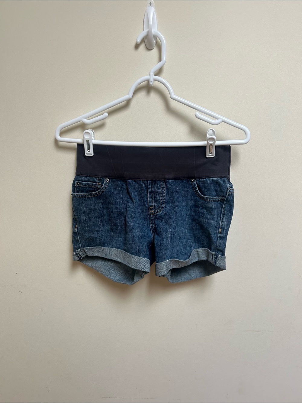 GAP Dark Blue Denim Maternity Shorts with Black Waistband